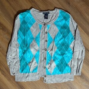 New York & Company women's Cardigan - Teal and grey Argyle